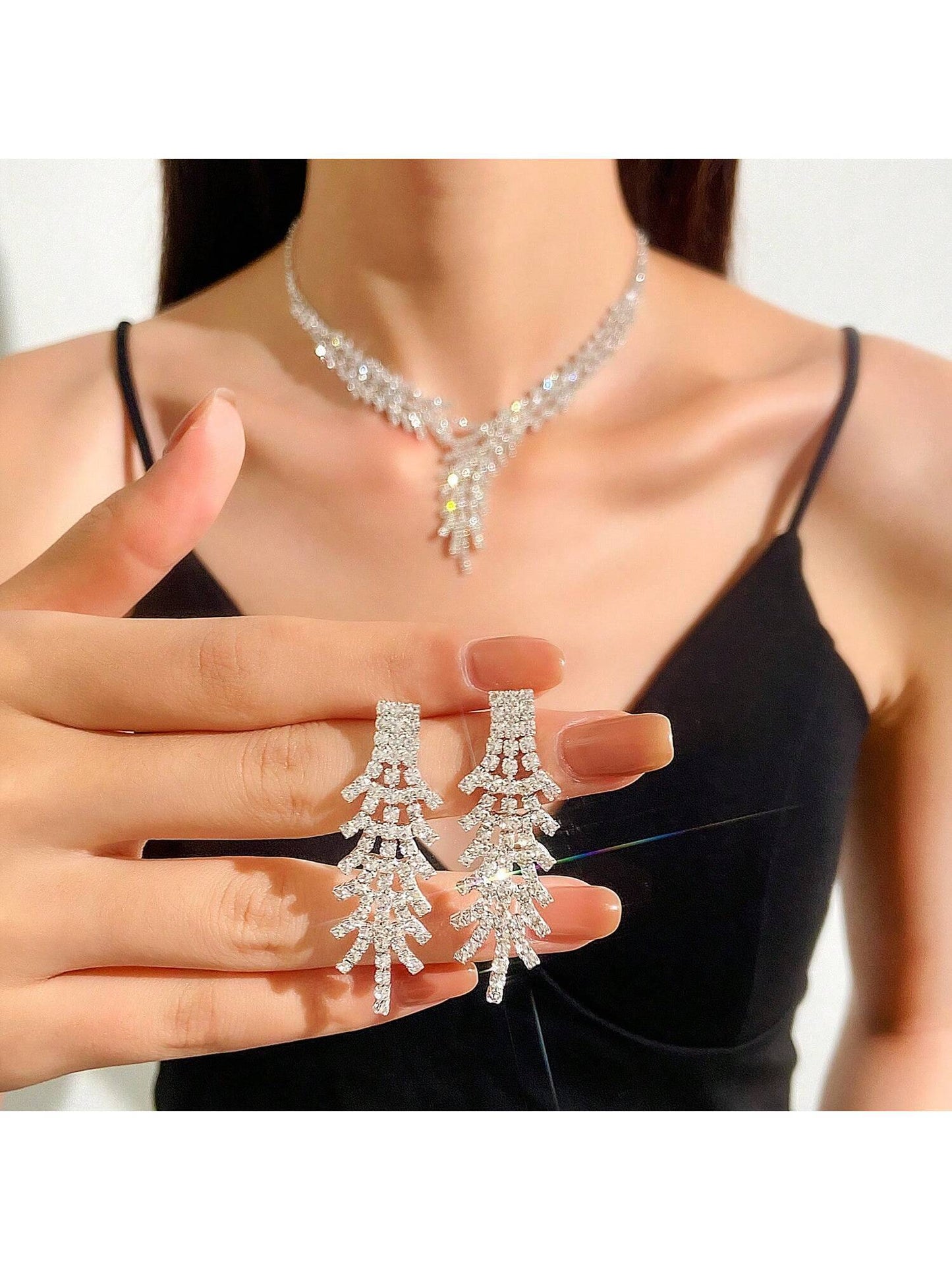 2 Pieces Rhinestone Necklace Jewelry Set/Fashion Jewelry Set for Women, Formal Occasion