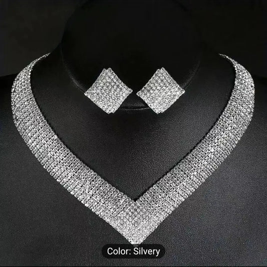 Silver Plated Crystal Wedding Jewelry Set