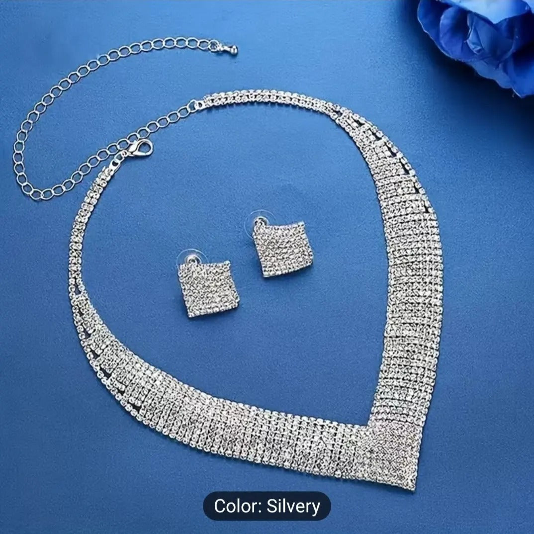 Silver Plated Crystal Wedding Jewelry Set