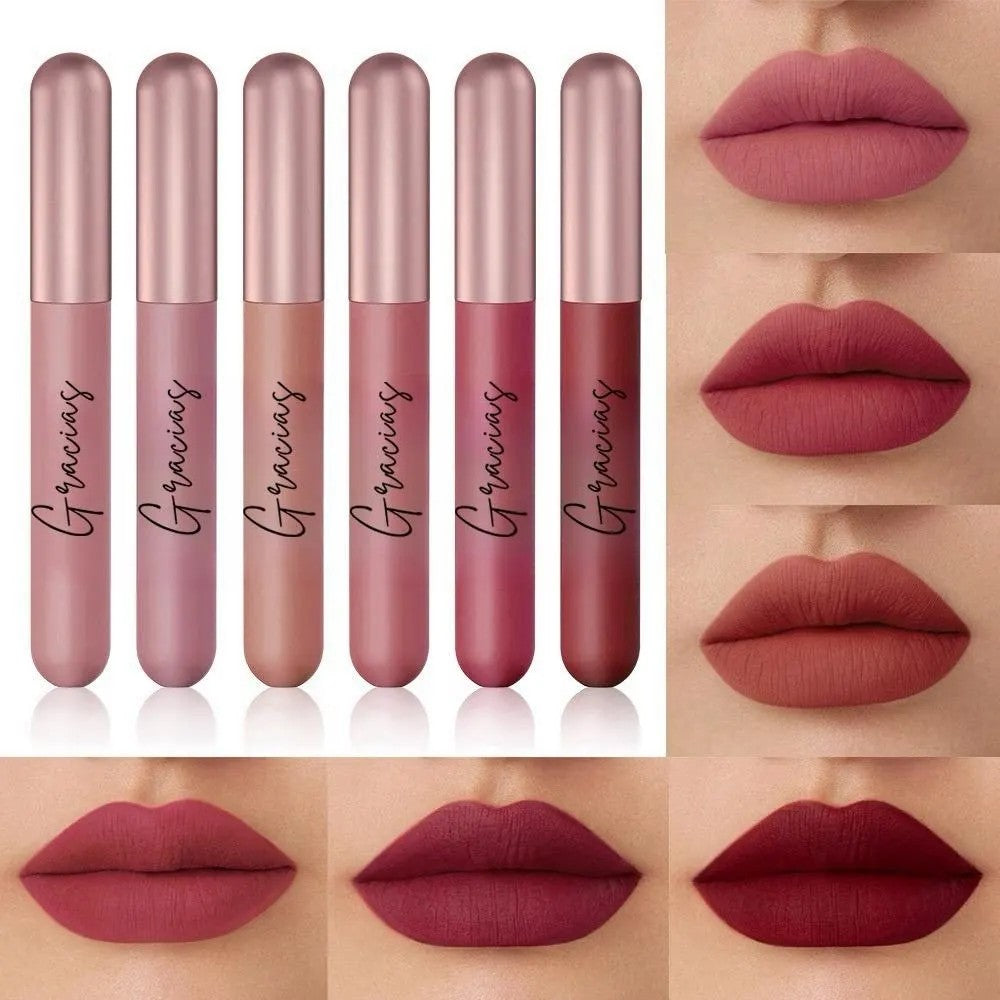 6 PCS Matte Liquid Lipstick Set, Velvet Muddy Finish, Dark Red Burgundy Lip Stain, Long Lasting 24 Hours Waterproof Smudge Proof Lip Gloss, Multi-Purpose for Lip and Cheek, Lip Makeup Gift Kit