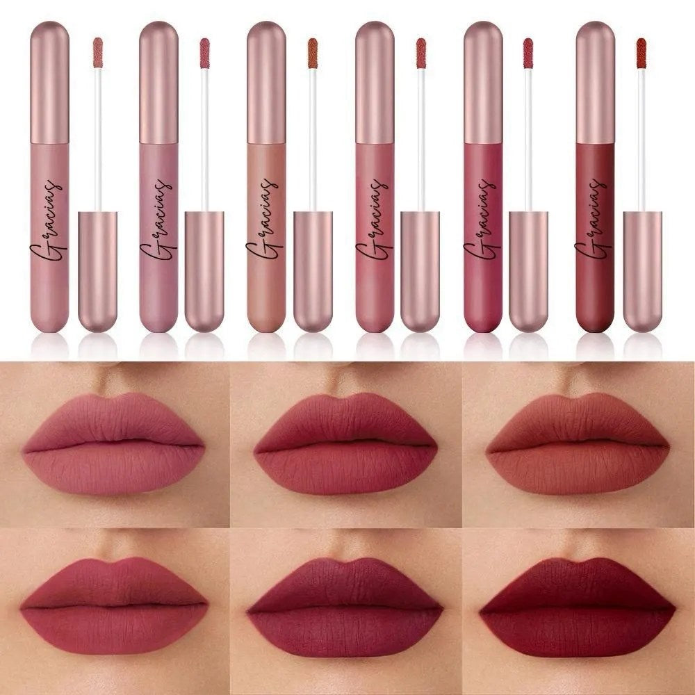 6 PCS Matte Liquid Lipstick Set, Velvet Muddy Finish, Dark Red Burgundy Lip Stain, Long Lasting 24 Hours Waterproof Smudge Proof Lip Gloss, Multi-Purpose for Lip and Cheek, Lip Makeup Gift Kit