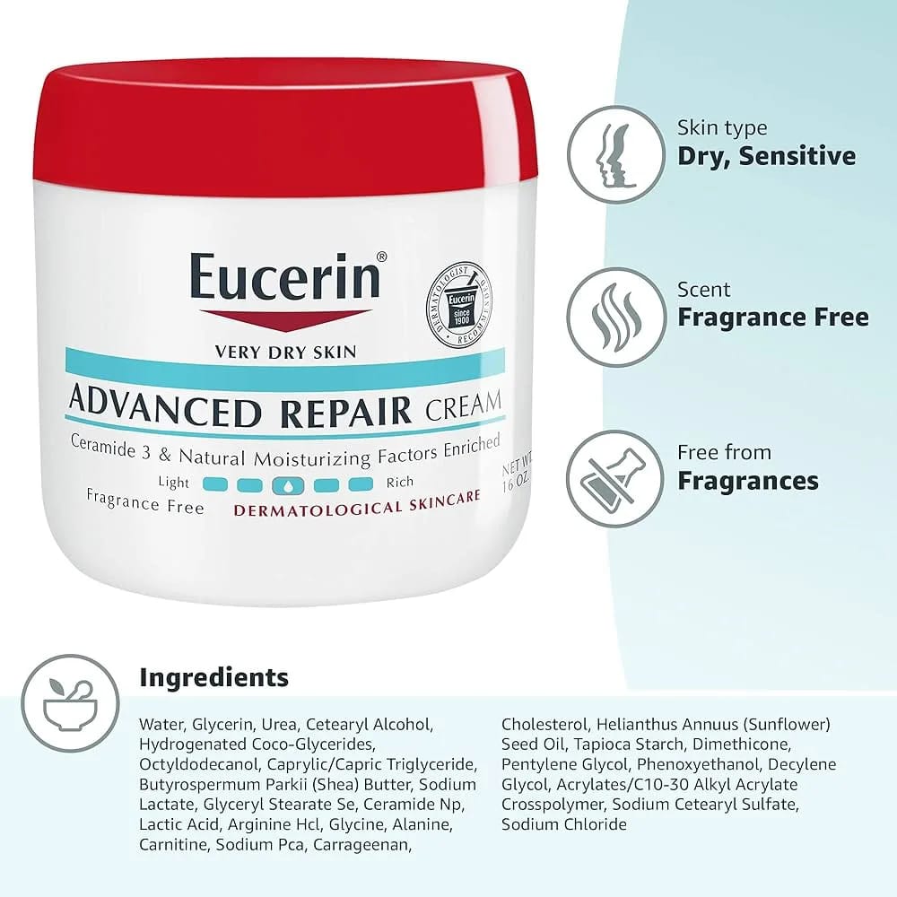 Eucerin Advanced Repair Cream Jar Fragrance Free Very Dry Skin Sealed