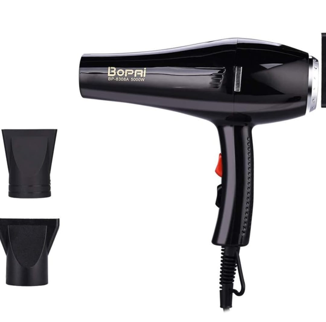 BOPAI Professional Hair Dryer 1500W with 2 Speeds and 3 Heat Settings, Black