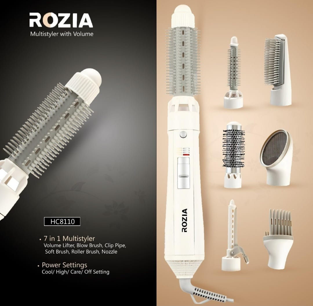 Rozia Hc8110 7 In 1 Multi-styler With Volume Lifter, Blow Brush, Clip Pipe, Soft Brush, Roller Brush, Nozzle