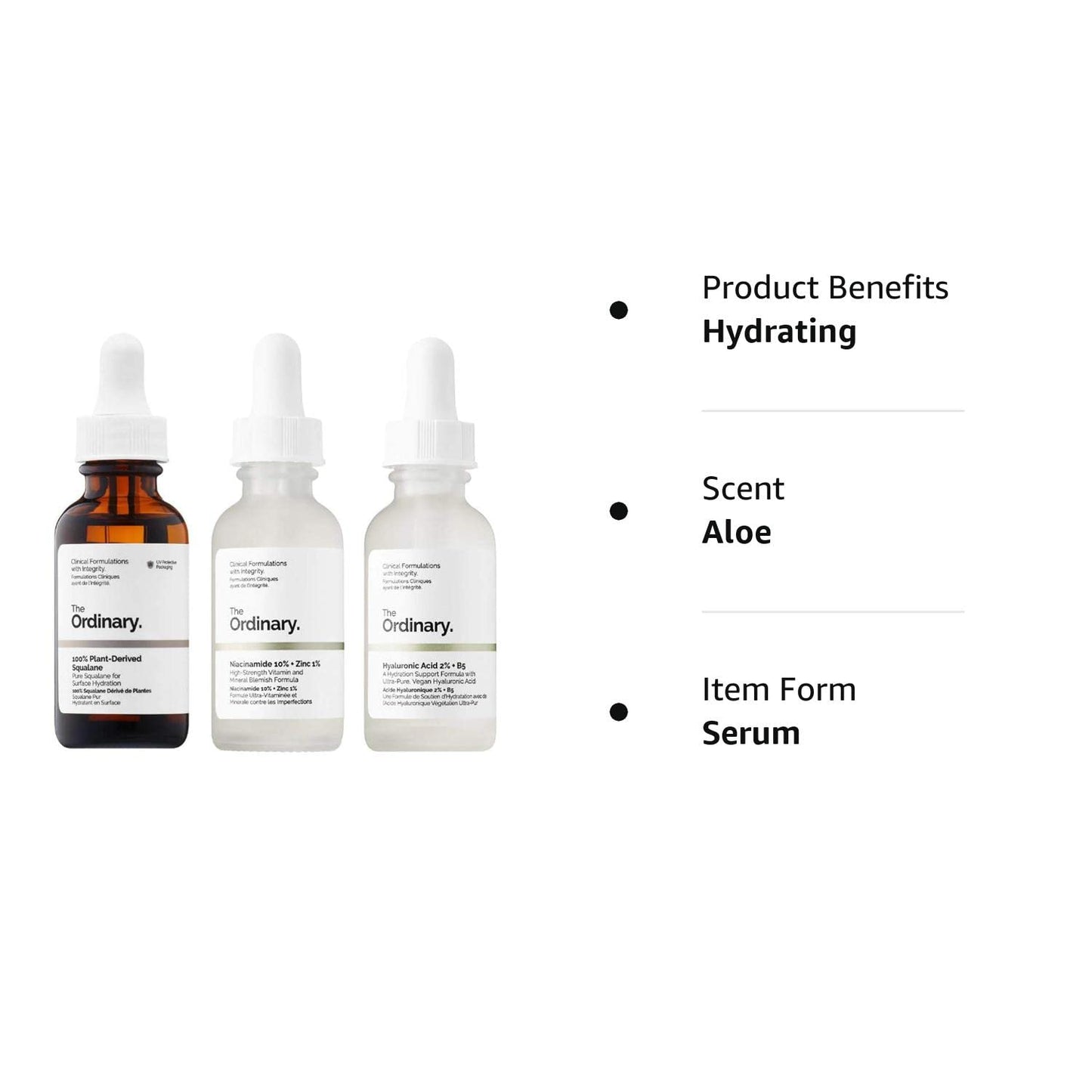 The Ordinary Face Serum Set! 100% Plant-Derived Squalane Prevent Ongoing Loss Of Hydration! Niacinamide 10% + Zinc 1% Reduces Skin Blemishes! Hyaluronic Acid 2% + B5 Enhanced Hydration!