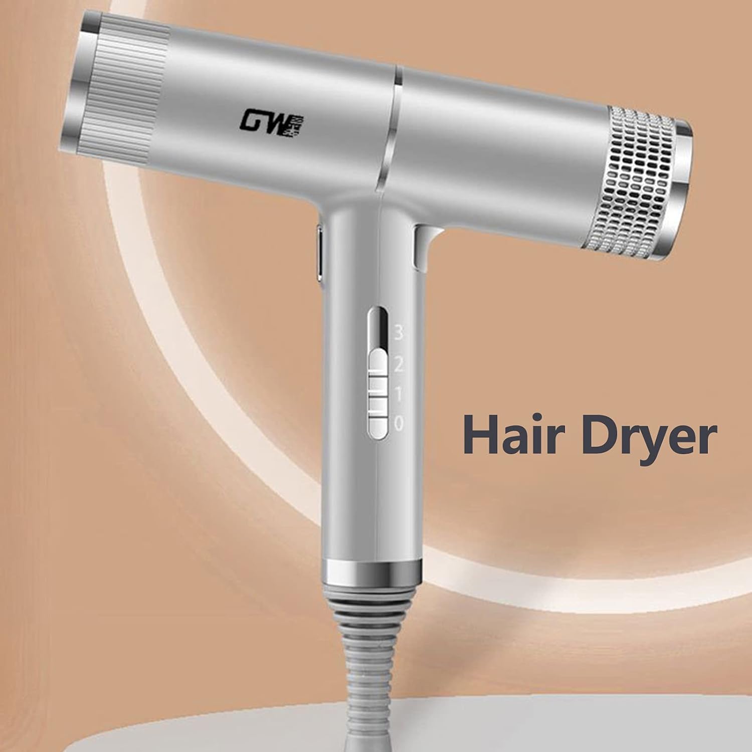 Hair Dryer Three Gears Adjustment Low Noise Overheating Protection with 3 Nozzles Anion Hair Care (Silver UK Plug)