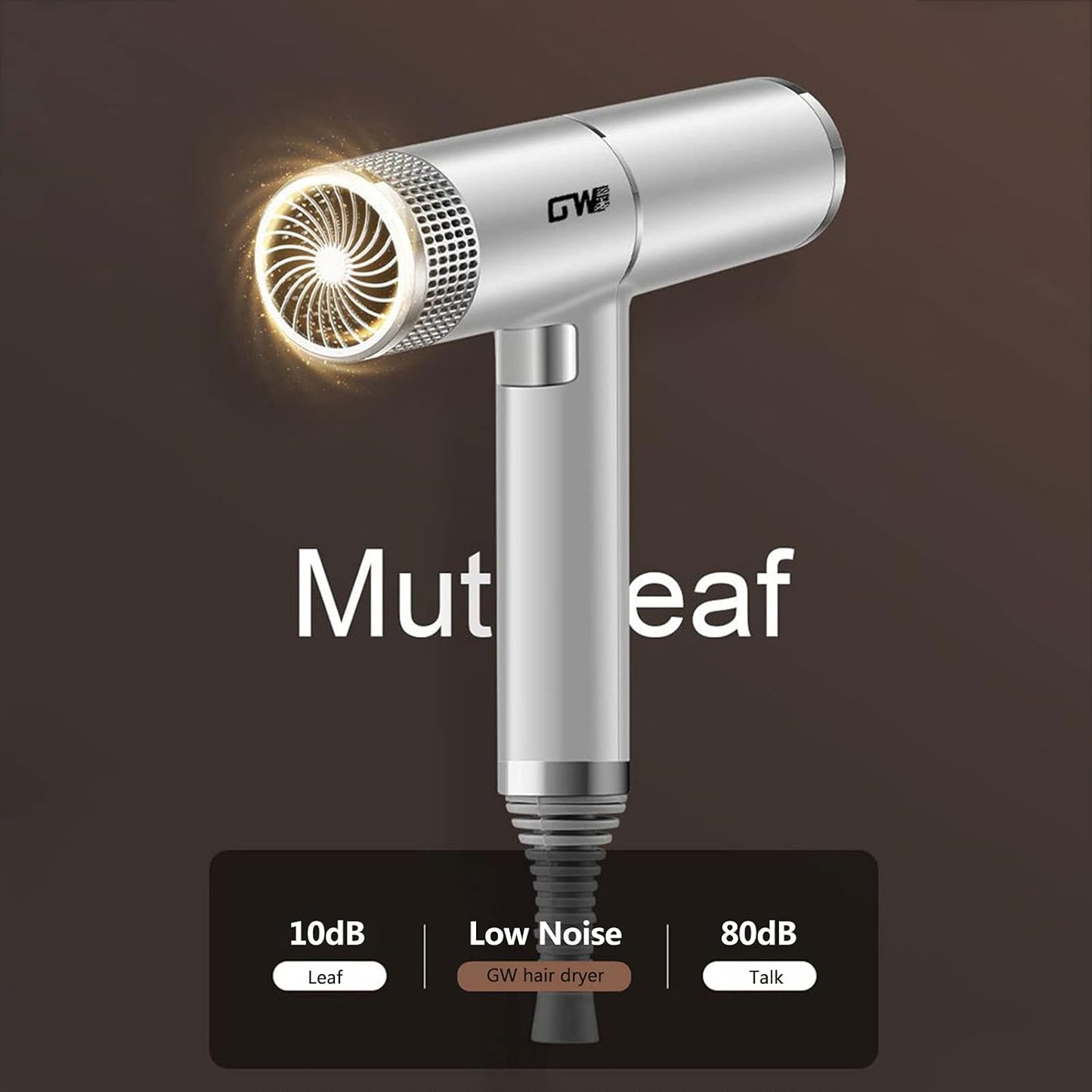 Hair Dryer Three Gears Adjustment Low Noise Overheating Protection with 3 Nozzles Anion Hair Care (Silver UK Plug)