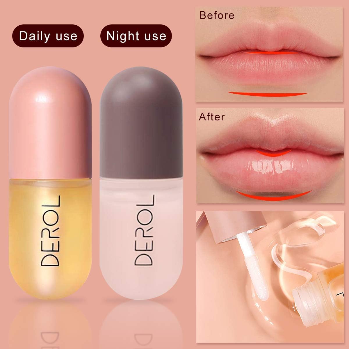 Natural Lip plumper, 2 Pcs Lip Enhancer Including Day and Night Lip Plumping Balm, Plant Extracts Plumping Lip Serum, Lip Care Serum for Fuller & Hydrated Sexy Lips（5.5MLX2)