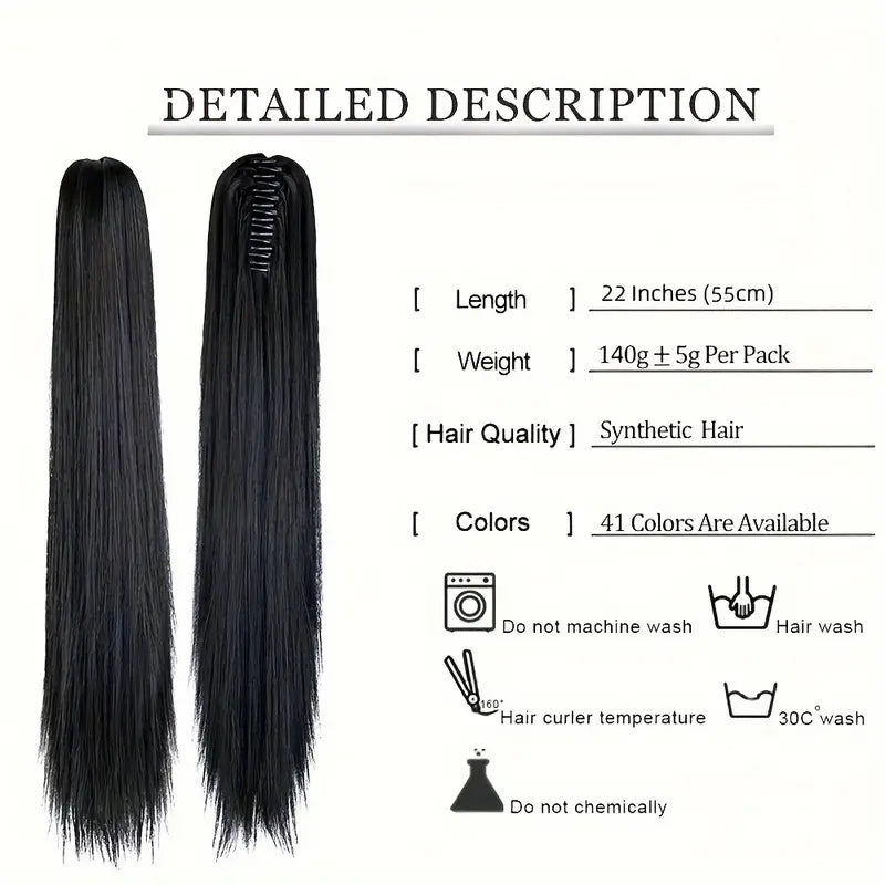 Synthetic Long Straight Ponytail Hair Extensions 22 Inch Claw Jaw Clip In Hair Extensions For Women Synthetic Fiber Hairpieces Hair Accessories