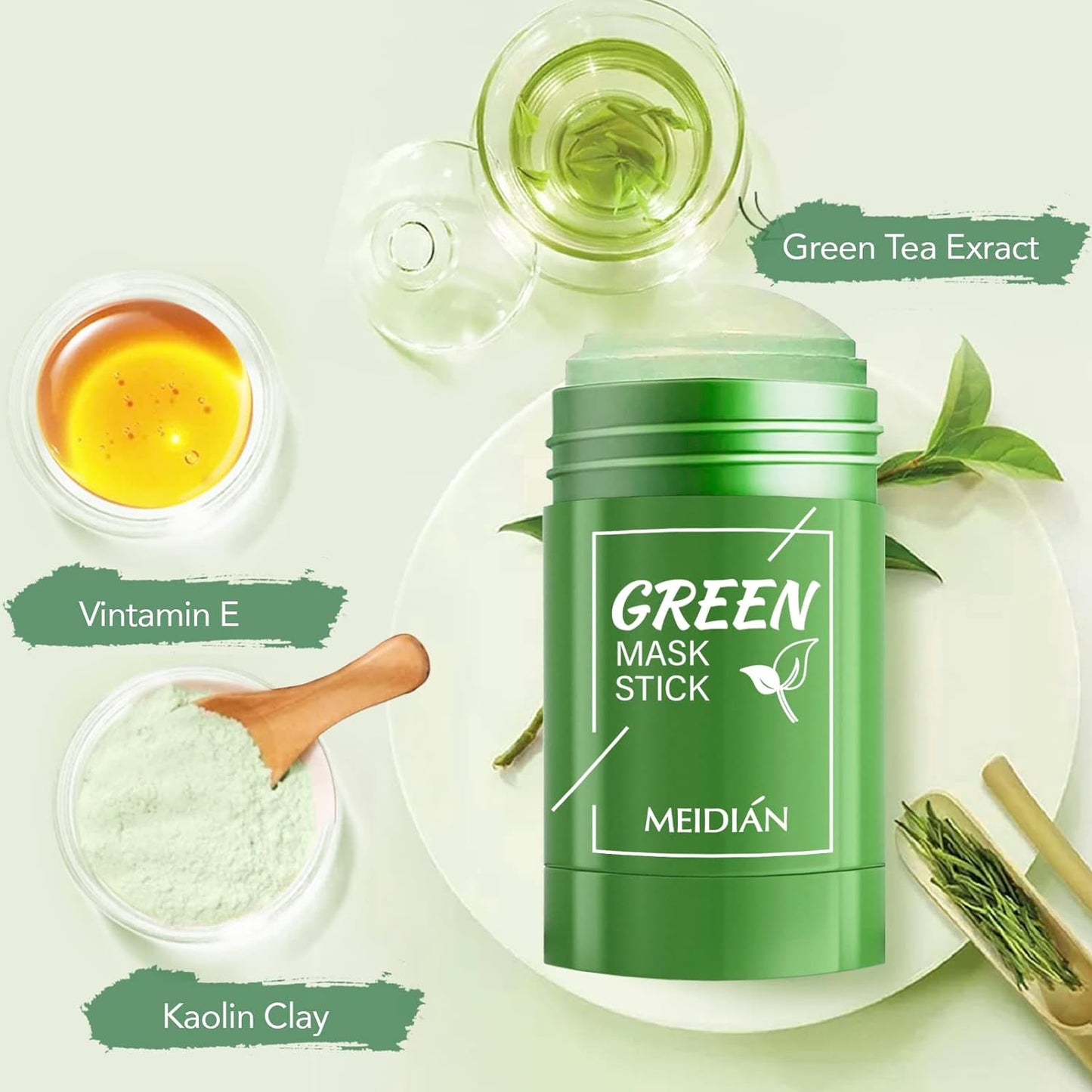 Green Tea Mask Stick for All Skin, Blackhead Remover, Poreless Deep Cleansing Stick, Oil Control Face Mask, Extract Skin Types of Men and Women 1.41 Ounce