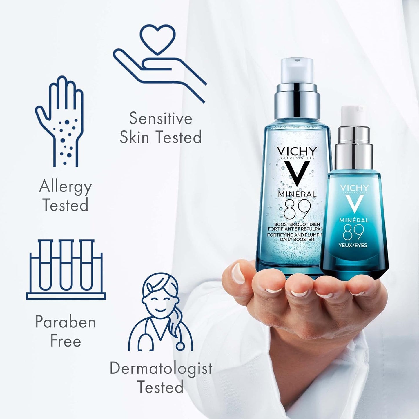 Vichy Mineral 89 Fortifying & Hydrating Daily Skin Booster | Pure Hyaluronic Acid Serum For Face | Plumps & Hydrates | Repairs Skin Barrier| Lightweight Moisturizing Gel | Fragrance Free & Oil-Free