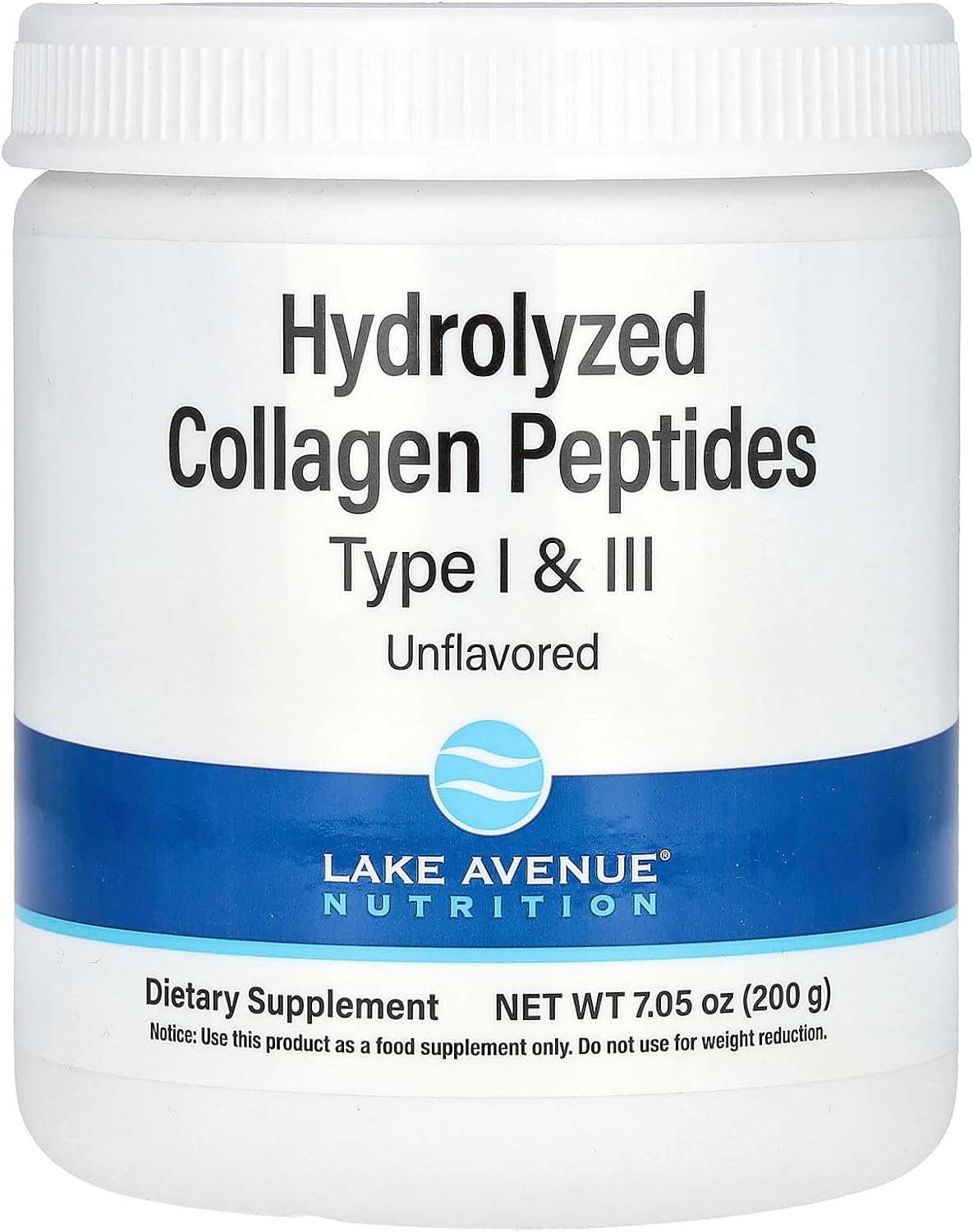 Lake Avenue Nutrition Hydrolyzed Collagen Peptides, Type I & III, Unflavored, 7.05 oz (200 g)