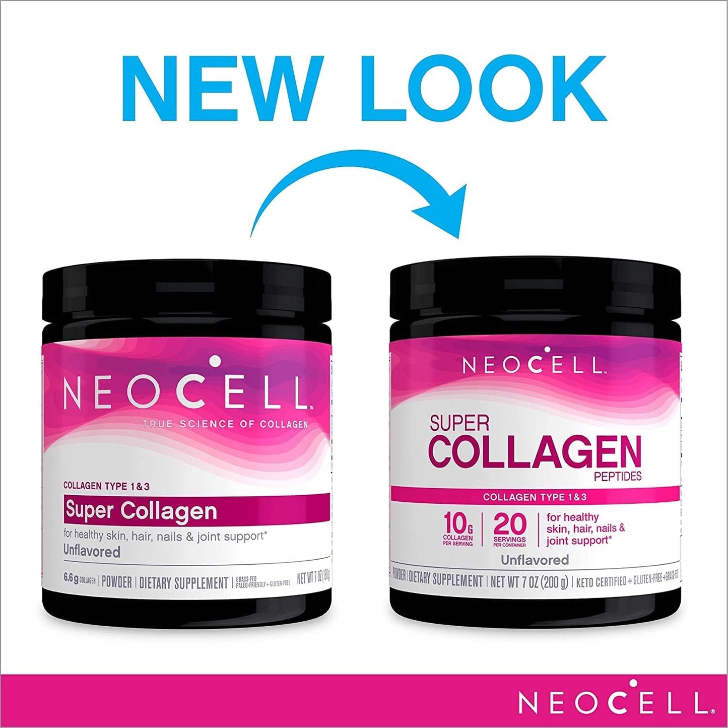 NeoCell Super Collagen Peptides, 10g Collagen Peptides per Serving, Gluten Free, Keto Friendly, Non-GMO, Grass Fed, Healthy Hair, Skin, Nails and Joints, Unflavored Powder, 5.3 oz., 1 Canister