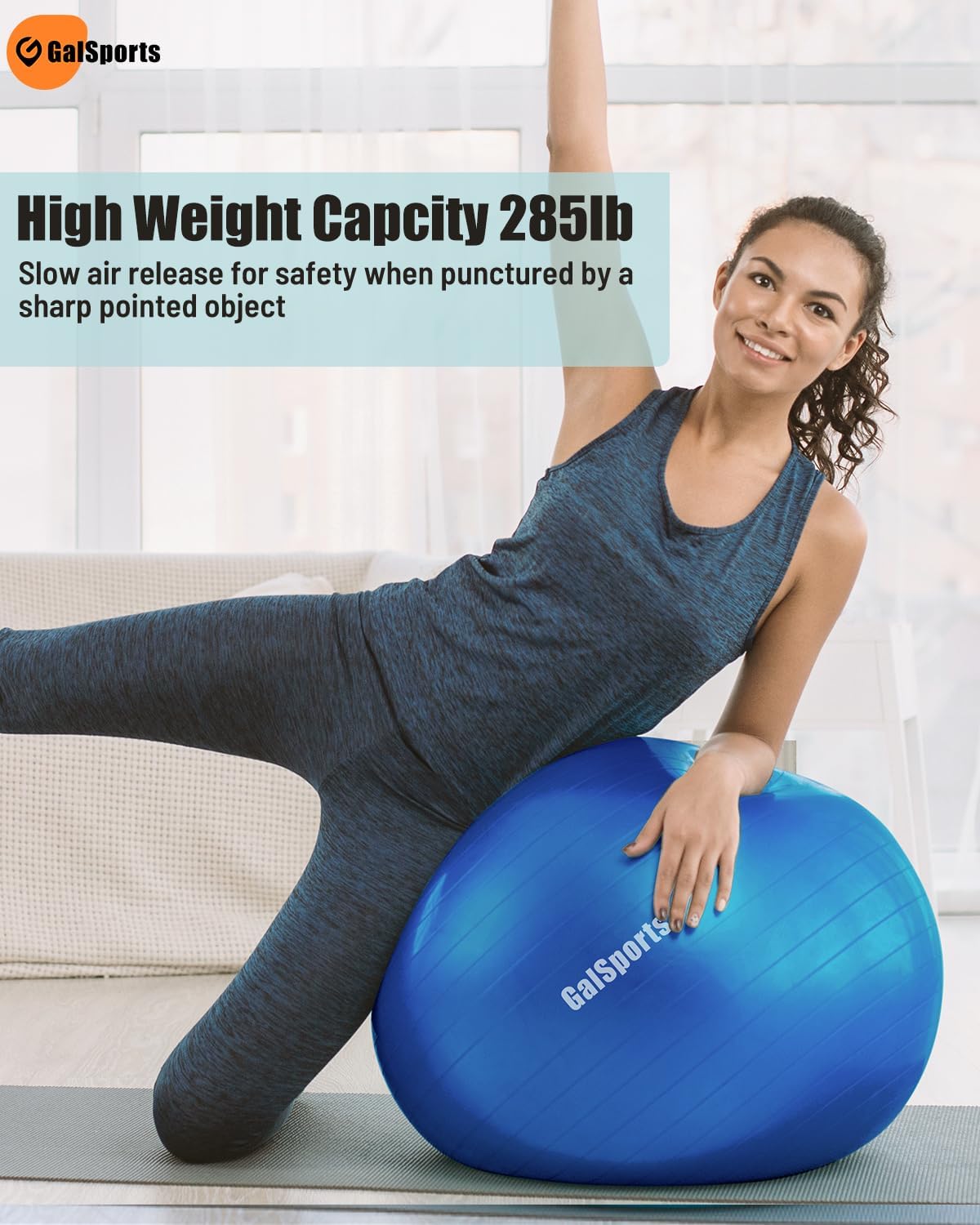 GalSports Yoga Ball Exercise Ball for Working Out, Anti-Burst and Slip Resistant Stability Ball, Swiss Ball for Physical Therapy, Balance Ball Chair, Home Gym Fitness