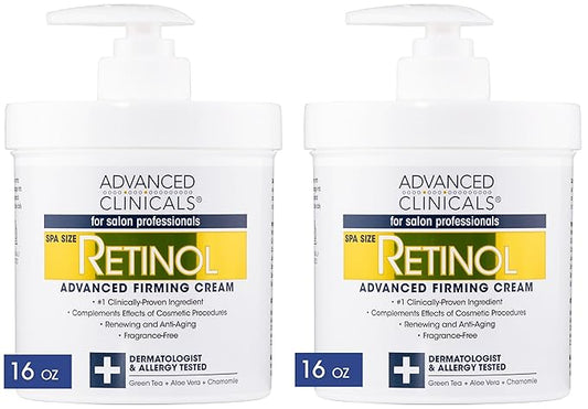 Advanced Clinicals Retinol Cream. spa size 16oz bottles with pump. Best Anti-Wrinkle Cream with Retinol and Antioxidants. Ultimate firming cream for face, neck, hands, body.