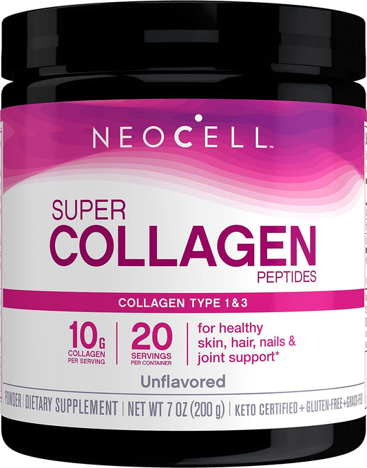 NeoCell Super Collagen Peptides, 10g Collagen Peptides per Serving, Gluten Free, Keto Friendly, Non-GMO, Grass Fed, Healthy Hair, Skin, Nails and Joints, Unflavored Powder, 5.3 oz., 1 Canister