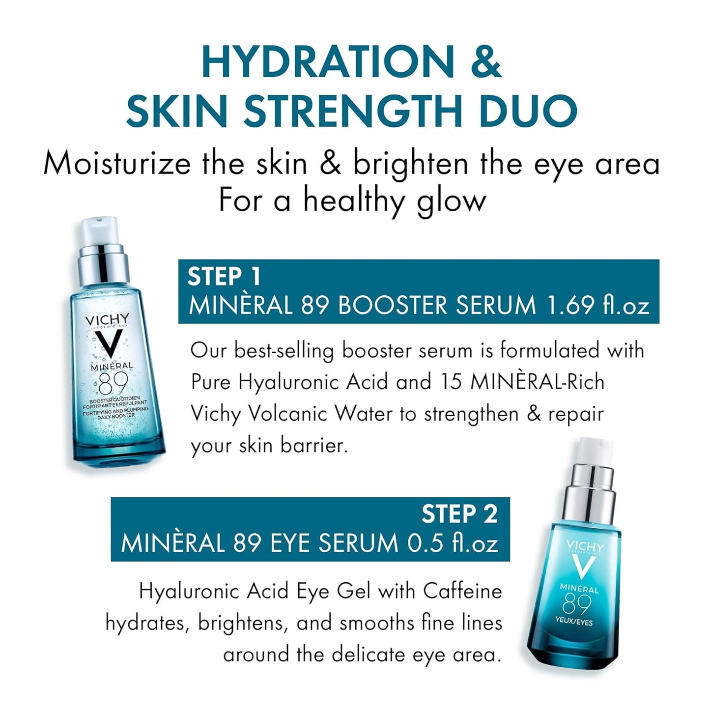 Vichy Mineral 89 Fortifying & Hydrating Daily Skin Booster | Pure Hyaluronic Acid Serum For Face | Plumps & Hydrates | Repairs Skin Barrier| Lightweight Moisturizing Gel | Fragrance Free & Oil-Free