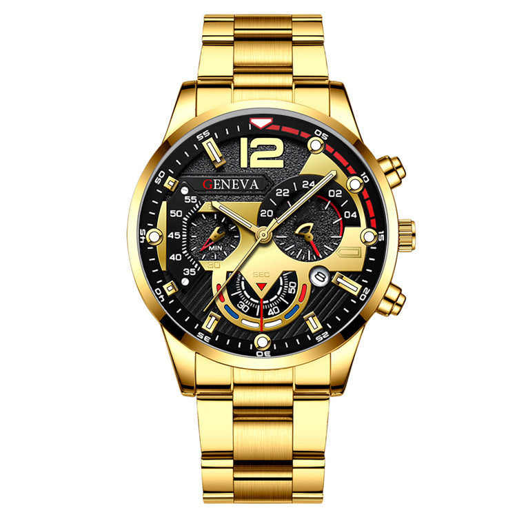 GENEVA men's creative mechanical fit six-hand watch alloy steel strip quartz watch men's watch