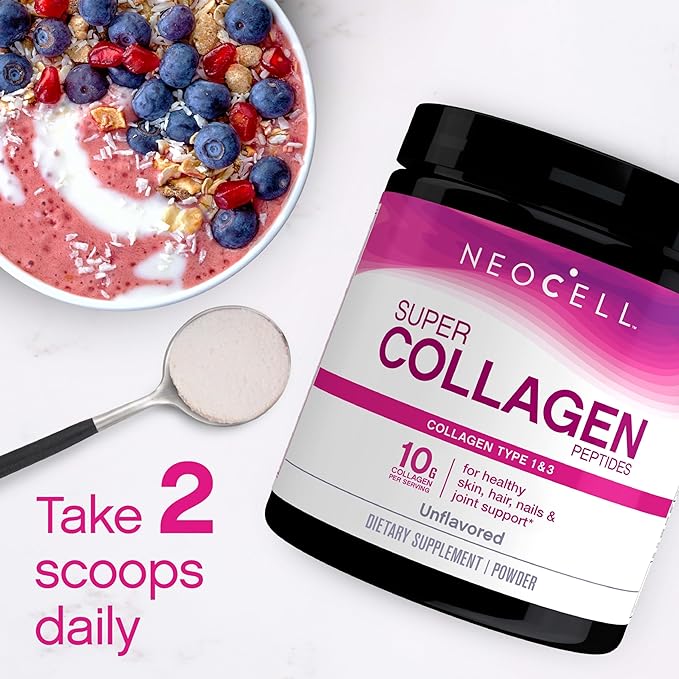 NeoCell Super Collagen Peptides, 10g Collagen Peptides per Serving, Gluten Free, Keto Friendly, Non-GMO, Grass Fed, Healthy Hair, Skin, Nails and Joints, Unflavored Powder, 5.3 oz., 1 Canister