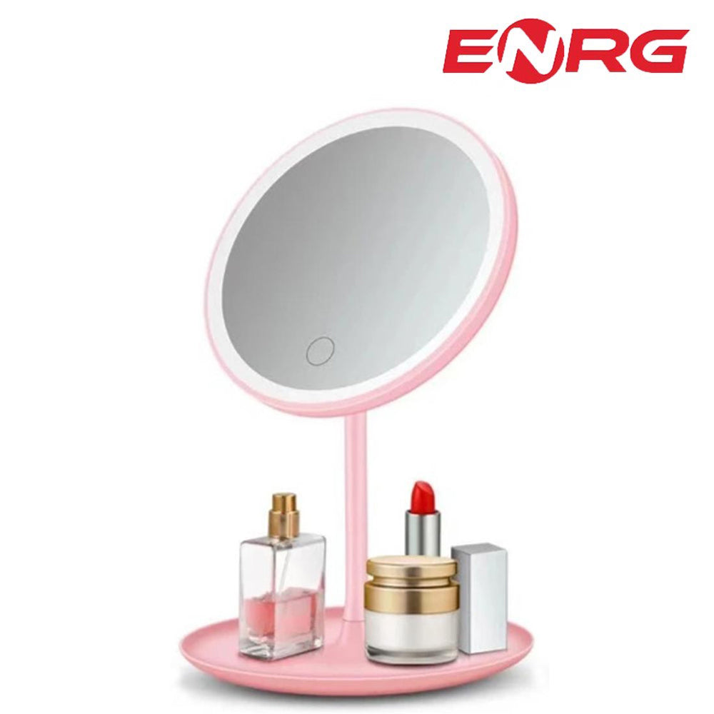 ENRG Vanity Cosmetic Makeup Mirror With LED Ring light Touch Control Adjustable Brightness and 3 Mode Color Light For Makeup - Pink