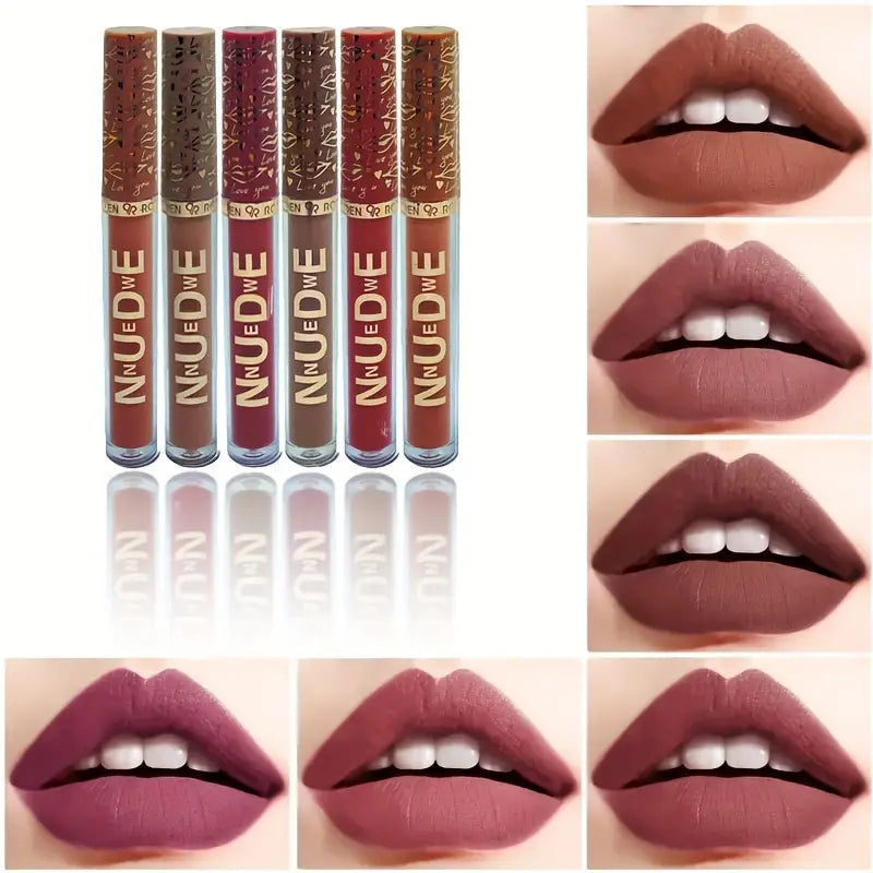 Girls Waterproof Non-stick Cup Matte Liquid Lipstick Beauty Makeup 6 Pcs Lip Gloss Lip Glaze Set Lip Makeup