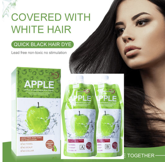 Natural 500ml*2/Pack Apple Hair Color Cream Ammonia Free 100% Gray Hair Coverage For Men and Women-Black