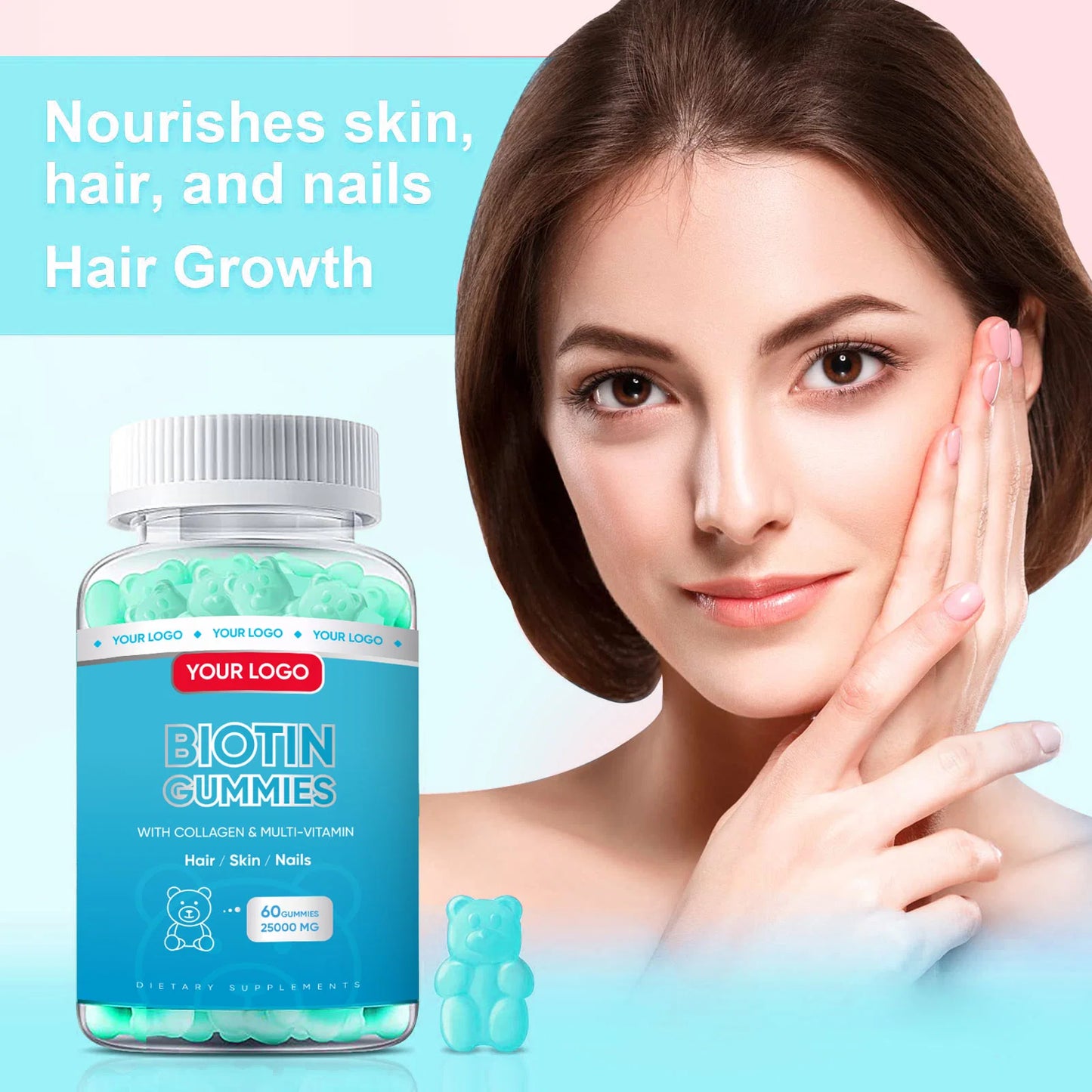 Biotin Gummies with Collagen Vitamin Gummy Bear Improve Hair Skin and Nail Growth