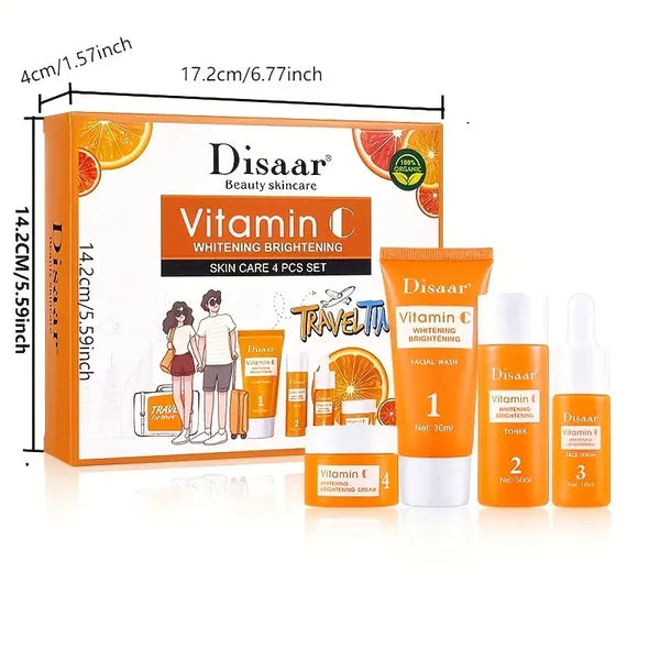 4pcs Vitamin C Skin Care Set Rejuvenating Facial Skin Care Set, Face Wash, Toner, Cream And Serum Combo Set