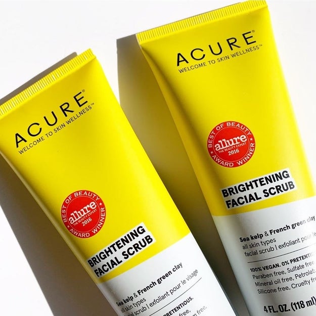 Acure Brightening Facial Scrub - 4 Fl Oz - All Skin Types, Sea Kelp & French Green Clay - Softens, Detoxifies and Cleanses