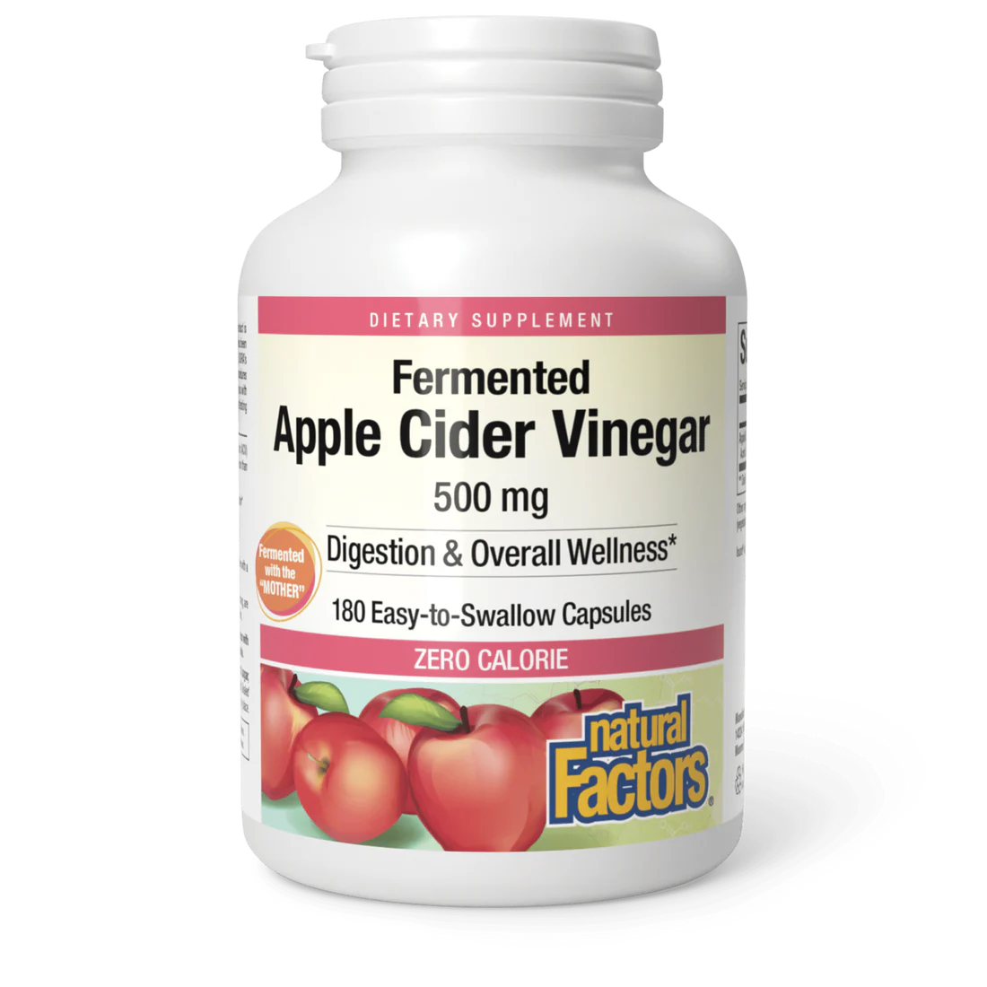 Fermented Apple Cider Vinegar 500 mg per Serving Extra Strength - Non-GMO, 180 Caps