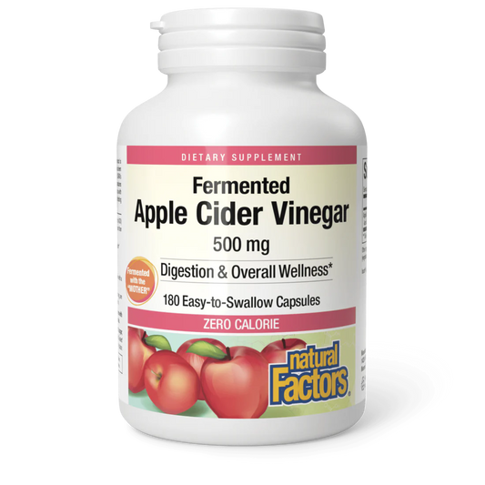 Fermented Apple Cider Vinegar 500 mg per Serving Extra Strength - Non-GMO, 180 Caps